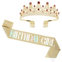 룰루마켓 다이애나 크리스탈 티아라 왕관 어깨띠 세트, 골드루비 퀸