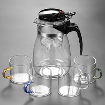 유리 주전자 차도구 메이커 티팟 투명 포트 직화 찻 차 티 워머 홍차 내열, 1000ml 포트+컵4