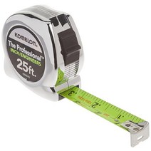 Komelon 425IEHV 읽기 쉬운 전문가용 줄자 구멍 인치 및 엔지니어 눈금 프린트 7.6m x 2.5cm(25피트 1인치) 크롬, Tape Measure
