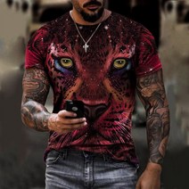 근육남 3D 그래픽 호랑이 프린팅 반팔 티 빅사이즈 관종 형님옷 건달 티셔츠 2022 임인년