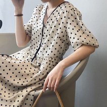 빅사이즈 원피스 도트 땡땡이 점프수트 롱롱 연예인 워킹맘 드레스 여름 복고풍 스커트 레트로 꾸안꾸