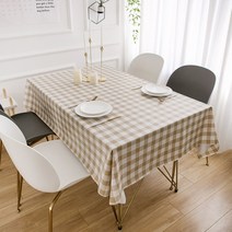 캐프마켓 체크 방수 테이블보 사각 원형 식탁보, 2인용 90 x 90 cm, 카키 브라운
