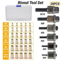 리벳건 팝너트건 리벳 핸드 헤드 세트 너트 guntool m3m4m5m6m8m10 설치 수동 리베터 30pcs 알루미늄 합금 rivnut, 탄소강