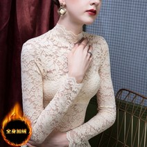 여성폴라티 반목폴라 레이스 바닥 셔츠 여성 반 높은 목 가을 새로운 스타일 외국 스타일 작은 셔츠 패션 기질 꽉 끼는 긴 소매