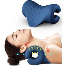 목 및 어깨 이완기 휴대용 경추 견인 장치 목 들것 목 자세 교정기 TMJ 통증 완화를 위한 카이로프랙틱 베개(파란색), 다크 블루