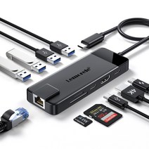 Lemorele 10 in-1 USB C 허브 유형 C 도킹 스테이션 RJ45 PD 100W 어댑터 USB 3.0 허브, 검정