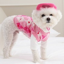 강아지옷 윙카 아가일 니트 조끼 스웨터, 핑크