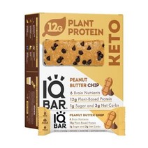 IQBAR Brain and Body 케토 단백질 바 - 땅콩 버터 칩 케토 바 - 12개 에너지 바 - 저탄수화물 단백질 바 - 고섬유 바 저설탕 식사 대 바 - 스낵, 12 카운트(1팩)