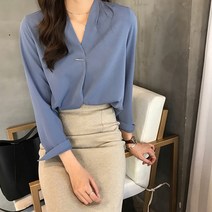 봄 가을 오피스 룩 회사 출근 상견례 하객 웨딩 면접 슬림 핏 여성 코디 베이직 예쁜 부드러운 페미닌 스타일 남방 여자 노카라 실크 데일리 긴팔 소매 기본 셔츠 블라우스 2컬러