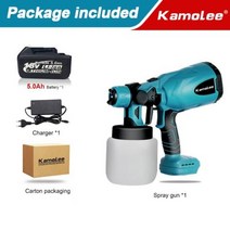 동력분무기 고압분사기 전동분무기 Kamolee18V 고출력 가정용 페인트 스프레이어 깔끔하고 쉬운 스프레이 초보자에게 꼭 맞는 제품, Blue One Battery+미국 플러그