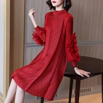 tianpei 주름 손 자수 드레스 봄 2022 어머니 느슨한 숙녀 우아한 빈티지 3d 아플리케 드레스