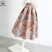 셀럽당 여성용 하이웨이스트 벌룬 스커트 가을 핑크 자카드 플리츠 스커트