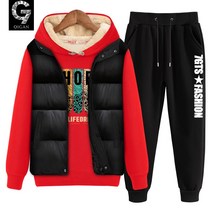 3pcs 남성 기모 후드 트레이닝복 세트 명품 츄리닝 바지 패딩 겨울 추리닝 츄리닝