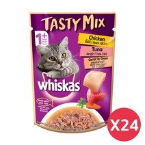 위스카스 테이스티믹스 닭고기 참치와당근70g x24개(1BOX) 고양이간식 고양이파우치, 닭고기/참치/당근