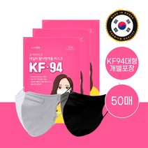 브랜드없음 [퓨어라이프] KF94 새부리형 방역 마스크대형 50매 식약처 (흰색/검은색), 검정색