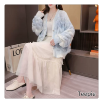 티피/Teepie 스웨터 가디건 여성용 새 가을 그물 빨간색 짧은 니트 재킷