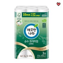 깨끗한나라 3겹 데코 순수 프리미엄 화장지 33m 30롤, 1팩