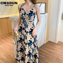 Cwadun 여성 롱 비치 어깨끈 원피스
