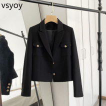 vsyoy 2022 가을과 겨울 새로운 작은 향수 검은 작은 디자인 느낌 작은 군중 정장 느슨한 재킷 짧은 코트 정장 여성