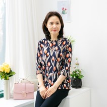 엄마옷마미소 튤립라운드셔츠 꽃무늬티 5060중년여성의류 빅사이즈 맘패션 산끗한 데일리7부티 빅사이즈 미시옷 스판