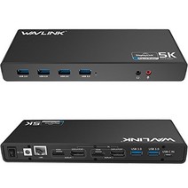 WAVLINK USB 3.0 / USB C Ultra 5K 범용 도킹 스테이션은 노트북 PC 또는 Mac용 듀얼 4K 비디오 출력 지원(DisplayPort 및 HDMI 기가비트 이더넷 오디오 출력 및 마이크 입력 USB 3.0 포트 6개) -13884