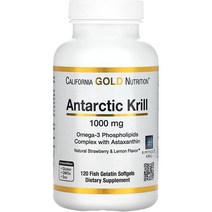 California Gold Nutrition 남극 크릴 오일 오메가3 포스포리피드 복합체 아스타잔틴 함유 천연 딸기 레몬향 1 000mg 피쉬 젤라틴 소프트젤 120정, 1000 mg, 120 개