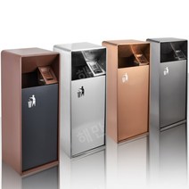 업소용휴지통 스테인리스 쓰레기통 철제 스탠드 재떨이, 실버옐로우 중형 (스텐)