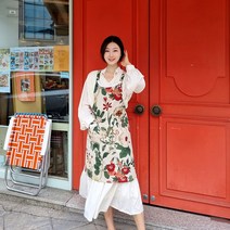 프리마 앞치마 고급 나염 린넨 코튼 국내제작상품, 아이보리