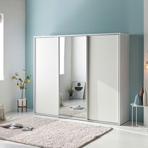 리버퍼니쳐 슬라이딩 댐핑도어 내부구조 키큰 거울옷장 2400 콰트로 RH0170, 네이비