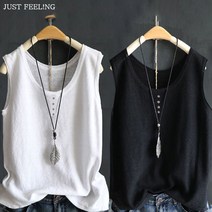 JUST FEEL!NG 1+1 여자 여름 민소매 티셔츠 캐주얼 슬림핏 시원하게 편하게 데일리 라운드넥 이너 나시