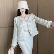 오버클래쓰 여성 정장 자켓 트위드점퍼 체크 데일리 아우터
