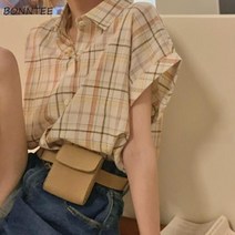 고급 수입 짧은 소매 셔츠 빈티지 BF 체크 무늬 오피스 레이디 여름 통기성 탑 캐주얼 올 매치 하라주쿠 스타일