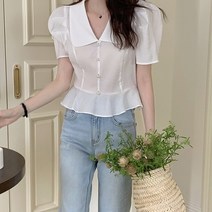 저스 봄 여름 쉬폰 화이트 반팔 카라 블라우스 하객룩 오피스룩 출근룩 44 66사이즈 20대 30대여성쇼핑몰 르뚜앙