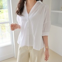 데일리앤 브리튼 여름 루즈핏 아방 퍼프소매 셔츠 블라우스