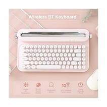YUNZII ACTTO B305 무선 타입writer 키보드 복고풍 블루투스 Aesthetic 키보드 with Integrated Stand for 멀티-디바이스 (B305 핑, Baby Pink, Baby Pink