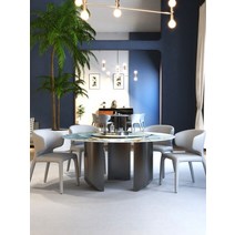 천연 대리석식탁 마블앤테이블 4인용 6인용 8인용 이탈리아 스톤 플레이트 과 의자 세트 라운드 북유럽 라운드 라이트 럭셔리 모던 가정, 주문 설계