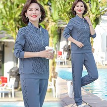 SJW 중년여성 봄가을 트레이닝복세트 루즈핏 반집업 맨투맨 조거팬츠 빅사이즈 엄마 40-60대