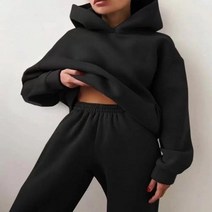 드라이슈트 웻슈트 여성용 운동복 따뜻한 후드 오버사이즈 단색 캐주얼 긴 바지 가을 겨울, 5.Black - XXL