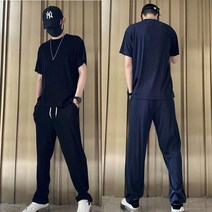 남자 여름 아이스 와이드 팬츠 쿨링 반팔티 세트 운동복 필라테스복 트랙 트레이닝 짐웨어