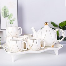 세라믹 애프터눈 티 선물 커피 컵 세트 트레이 포함 도자기 심플한 유럽 스타일, 02 W_01 8개 세트