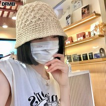 밀짚모자 여성 여름 해변가 비치 선캡 밀짚모자 펀칭에 얼굴이 작은 벙거지 모자