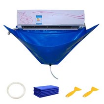 [에어컨청소] 접이식 벽 보호 에어컨 커버 PVC 방수 재사용 가능한 에어컨 청소 커버, 파란색, 협동사