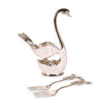 KEYXGSUL 북유럽 백조 숟가락 과일 포크, 은색과 흰색 6 과일 포크, 은색