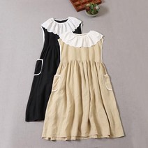 이끼당 일본 러블리 프릴넥 린넨 민소매 원피스