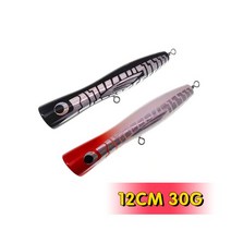 빅 베이트 루어 2개/몫 큰 Topwater 나무 포퍼 60 그램/120 GT 표면 터지는 미끼 깊은 바다 보트 낚시, 15 MT 2PCS 12CM 30G