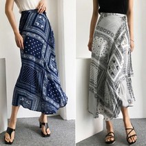 롱랩스커트 여름 쉬폰 페이즐리 블랙 비치 바캉스룩 랩스커트