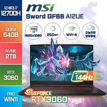 MSI GF66 15인치 A11UE A12UE RTX3060 인텔 i7 고성능 노트북, WIN11 Pro, 64GB, 2TB, 코어i7, 블랙