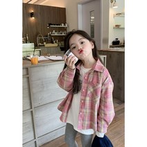 우리카롱이네 아동용 남아여아 체크남방 핑크남방