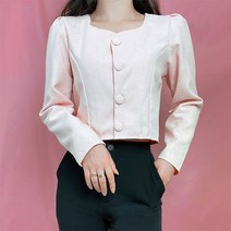 오월 여성용 봄 가을 간절기 튤립넥 자켓 블라우스 하트넥 스퀘어넥 세미 크롭 퍼프 긴팔 핀턱 리오 (4color)