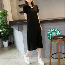 여성 일자 그레이 코튼 원피스 반팔 면 비스코스 여자 브이넥 홈웨어 베이직 슬림